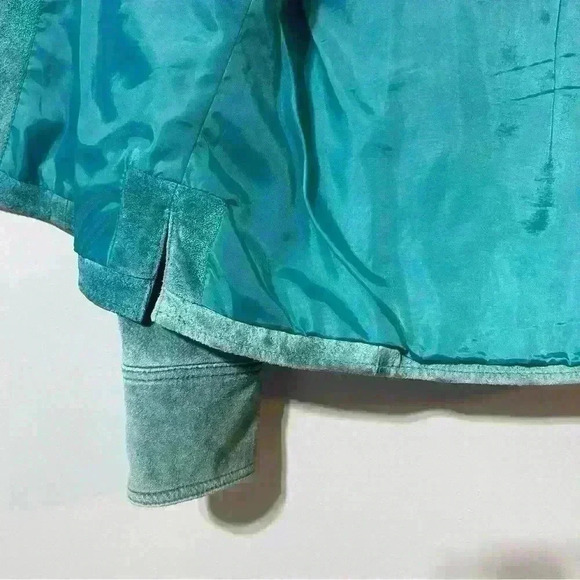 AMI Women's Blue Jacket Lined Leather Coat Blazer Vintage Medium Festival - Picture 8 of 12